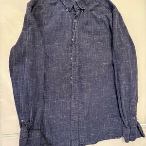 ROWM Navy Blue Textured Linen Blend Long Sleeve Button Up Shirt Size L